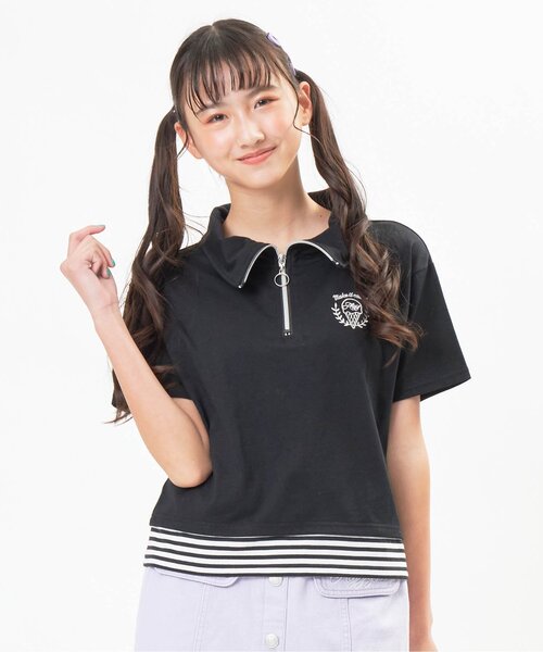 algy（アルジー）の「フロントジップレイヤード風トップス（Tシャツ/カットソー・キッズ・ラベンダー/ブラック/ミント・SMALL/X-SMALL/XX-SMALL/MEDIUM）」の2枚目の写真