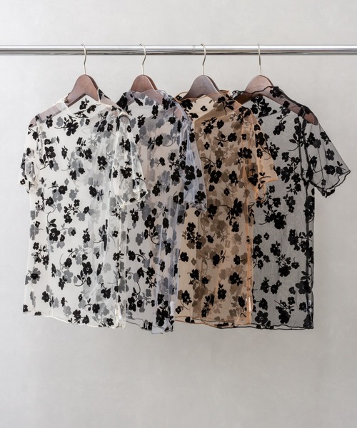 SpRay(スプレイ)の「シアー花柄ボトルネック(Tシャツ/カットソー・レディース・モカ/ブラック/ブルー系その他/ホワイト・FREE)」の6枚目の写真