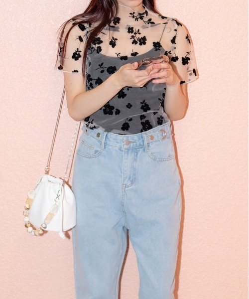 SpRay(スプレイ)の「シアー花柄ボトルネック(Tシャツ/カットソー・レディース・モカ/ブラック/ブルー系その他/ホワイト・FREE)」の10枚目の写真