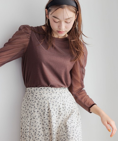 mysty woman(ミスティウーマン)の「ラメシアーベロアプルオーバー 973637(Tシャツ/カットソー・レディース・ブラック/アイボリー/ブラウン・FREE)」の3枚目の写真