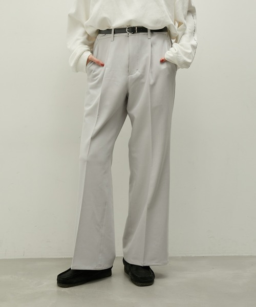 JUNRED（ジュンレッド）の「ウールブレンドワイドフレアパンツ（スラックス・メンズ・ブルー系その他4/ブラック/オフホワイト・L/M/S）」の2枚目の写真