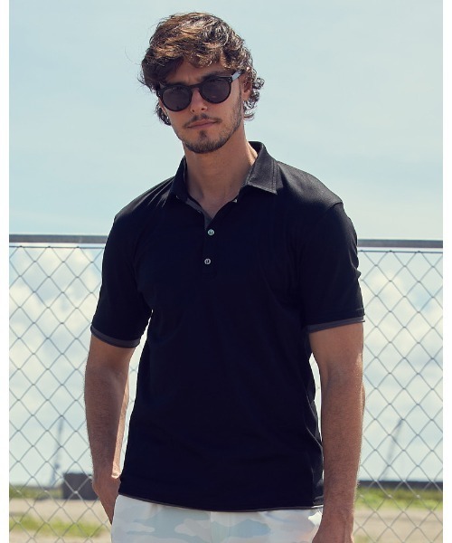 wjk（ダヴルジェイケイ）の「sweater's cut polo（ポロシャツ・メンズ・ブラック×ホワイト/カーキブラウン/ブラック×グレー/グレー×ホワイト・LARGE/SMALL/MEDIUM/X-LARGE）」の2枚目の写真