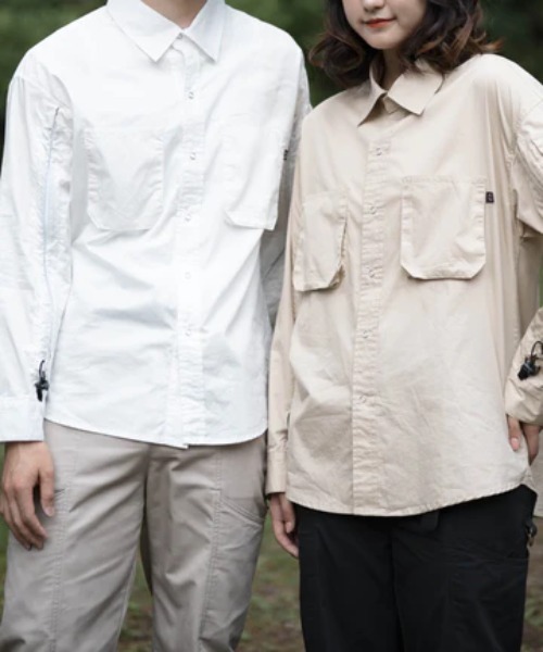 S'more(スモア)の「dungaree shirt(シャツ/ブラウス・レディース・ホワイト/ベージュ・LARGE/X-LARGE/MEDIUM/SMALL)」の3枚目の写真