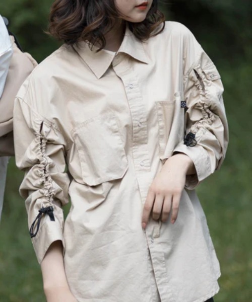 S'more(スモア)の「dungaree shirt(シャツ/ブラウス・レディース・ホワイト/ベージュ・LARGE/X-LARGE/MEDIUM/SMALL)」の6枚目の写真