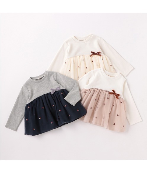 petit main(プティマイン)の「チェリーチュールチュニック(Tシャツ/カットソー・キッズ・オフホワイト/ライトピンク/ネイビー・110cm/80cm/90cm/130cm/120cm/100cm)」の4枚目の写真