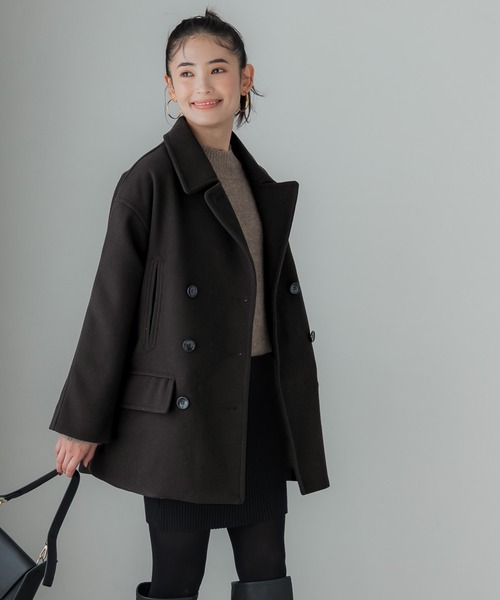 coca（coca）（コカ）の「洗える！フェイクウールピーコート（ピーコート・レディース・ブラウン/ネイビー・M/L）」の2枚目の写真
