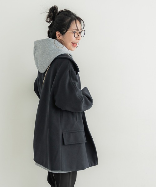 coca（coca）（コカ）の「洗える！フェイクウールピーコート（ピーコート・レディース・ブラウン/ネイビー・M/L）」の4枚目の写真