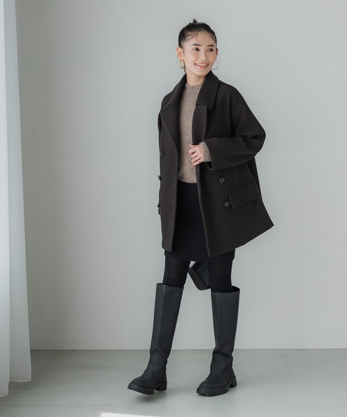 coca（coca）（コカ）の「洗える！フェイクウールピーコート（ピーコート・レディース・ブラウン/ネイビー・M/L）」の8枚目の写真