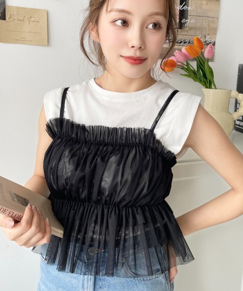 フリルリボンバックＵキャミ フィルー FILLOU FILLOU リップルバックリボンキャミワンピース