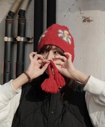 fridge（フリッジ）の「【Macmahon kniting mills】マクマホンニッティングミルズ Knit Cap Ear Muff+POMPOM-FLOWER（キャップ）」
