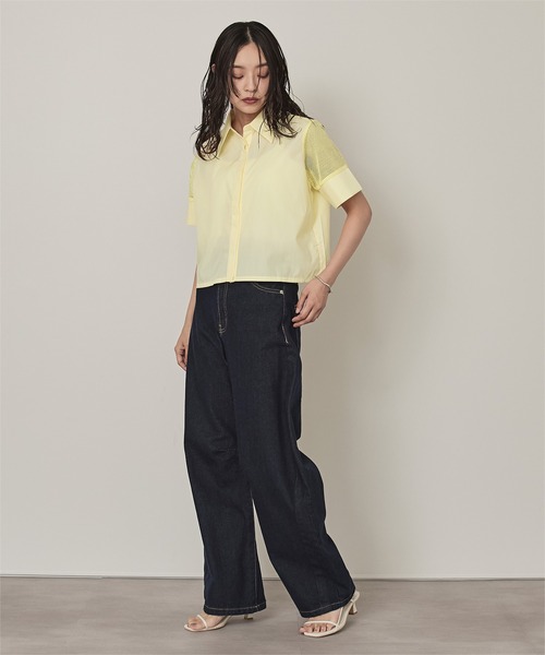 miette(ミエット)の「メッシュ切替半袖ショートシャツ(シャツ/ブラウス・レディース・イエロー/パープル/オフホワイト・FREE)」の14枚目の写真