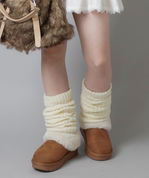 SPINNS(スピンズ)の「漫画みたいなもこもこルーズ☆彡70cm ニットレッグカバー(レッグウォーマー・レディース・ブラック/ブラウン/アイボリー/グレー/カーキ・ONESIZE)」の14枚目の写真