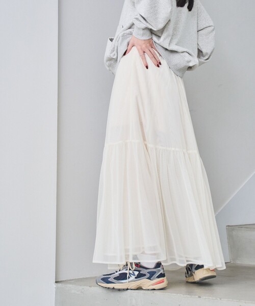 coen（コーエン）の「2WAYチュールティアードスカート（スカート・レディース・ダークグレー/ブラック/オフホワイト・M/L）」の7枚目の写真
