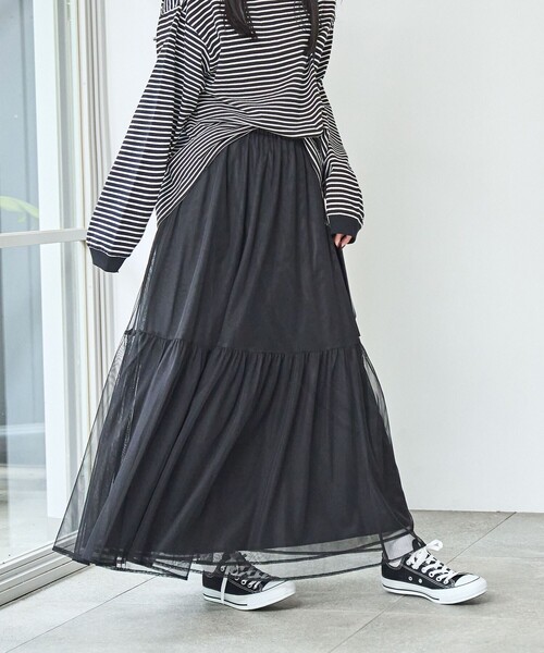 coen（コーエン）の「2WAYチュールティアードスカート（スカート・レディース・ダークグレー/ブラック/オフホワイト・M/L）」の20枚目の写真