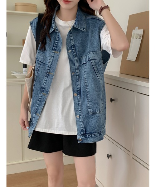 SHEPP（シープ）の「デニム ビッグベスト（ベスト・レディース・ブラック/ブルー・FREE）」の11枚目の写真