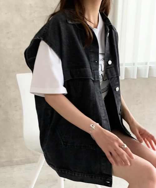 SHEPP（シープ）の「デニム ビッグベスト（ベスト・レディース・ブラック/ブルー・FREE）」の10枚目の写真