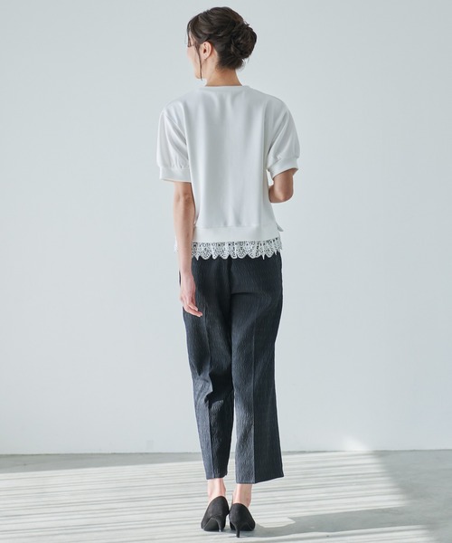 Arnold Palmer（アーノルドパーマー）の「ベルト付き ふくれジャガード セミワイドパンツ（その他パンツ・レディース・ネイビー/ブラック・S/M/L）」の11枚目の写真