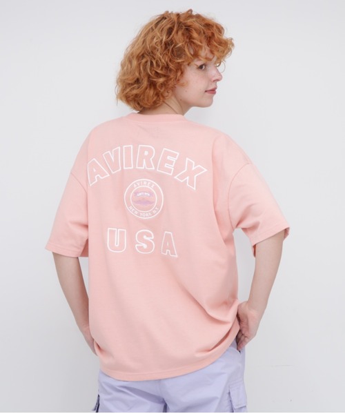 AVIREX(アヴィレックス)の「VARSITY LOGO T-SHIRT/バーシティーロゴティーシャツ(Tシャツ/カットソー・レディース・ネイビー/オフホワイト/ブラック/サックスブルー/ピンク・FREE/F)」の5枚目の写真