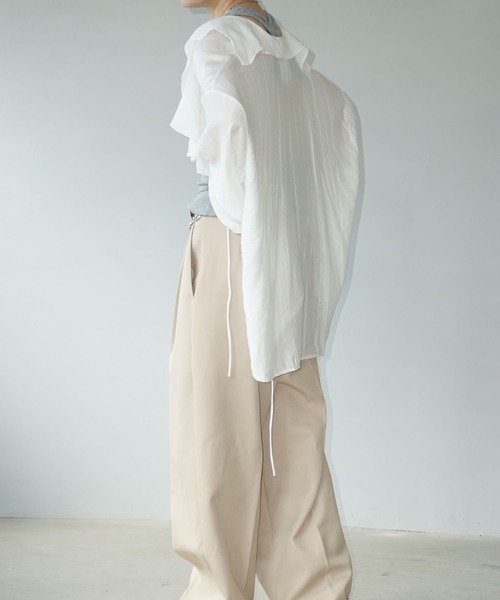 ラッフルカラー セミシアーブラウス chw24s033-ファッション通販