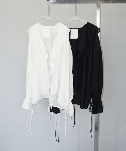 ラッフルカラー セミシアーブラウス chw24s033-ファッション通販