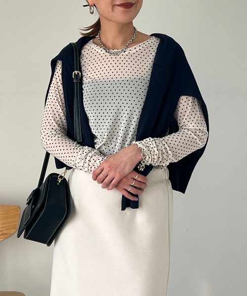 un dix cors（アンディコール）の「チュールフロッキードットプルオーバー（Tシャツ/カットソー・レディース・ブラック/アイボリー・FREE）」の3枚目の写真