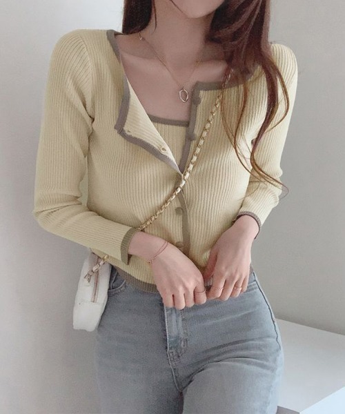 Miniministore(ミニミニストア)の「ニットカーディガン キャミ 2点セット(アンサンブル・レディース・ベージュ/グレー/グリーン/ピンク/ホワイト/ブラック・FREE)」の5枚目の写真
