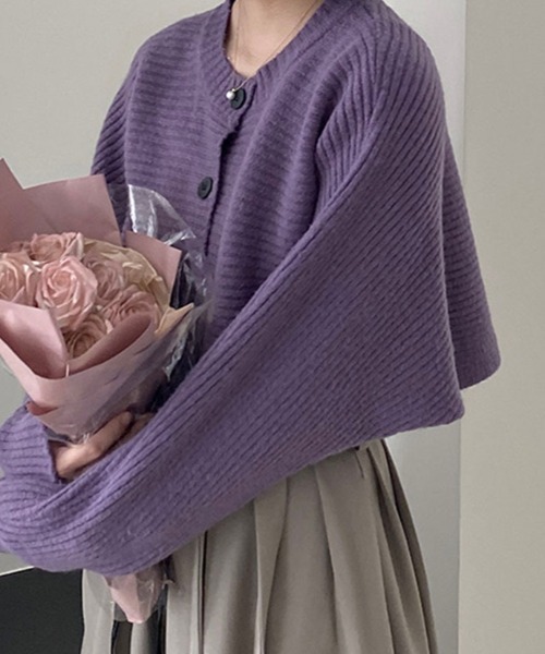 kirakiraShop(キラキラショップ)の「横リブ ボレロ ニット カーディガン(ニット/セーター・レディース・パープル/ライトパープル/チャコール/ホワイト・FREE)」の3枚目の写真
