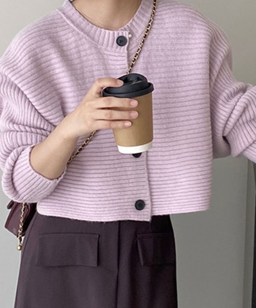 kirakiraShop(キラキラショップ)の「横リブ ボレロ ニット カーディガン(ニット/セーター・レディース・パープル/ライトパープル/チャコール/ホワイト・FREE)」の4枚目の写真