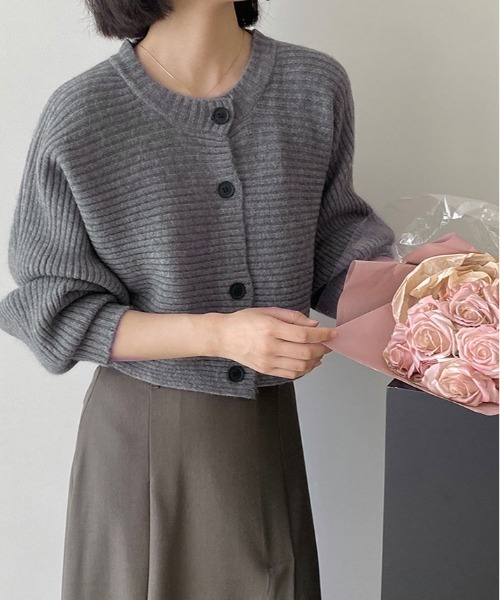 kirakiraShop(キラキラショップ)の「横リブ ボレロ ニット カーディガン(ニット/セーター・レディース・パープル/ライトパープル/チャコール/ホワイト・FREE)」の1枚目の写真