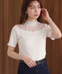 レース使いハイネック半袖Tシャツ