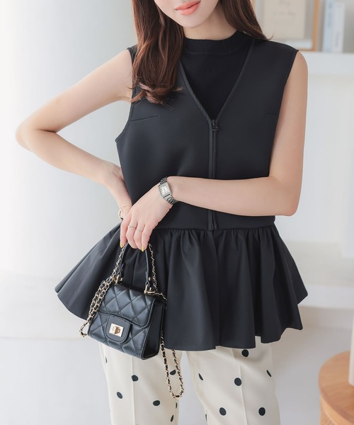 KOBE LETTUCE(コウベレタス)の「ダンボールペプラムVネックベスト(ベスト・レディース・ブラック/オフホワイト・M)」の8枚目の写真