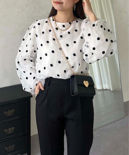 prose verse（プロズヴェール）の「フロッキードットオーガンジーレイヤードブラウス（シャツ/ブラウス・レディース・ブラック/オフホワイト・MEDIUM）」の4枚目の写真