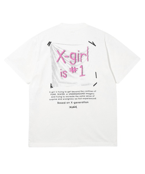 PXG レディース シャツ XS 格子模様 X-girl（エックスガール）の「SQUARE FRAME FACE S/S TEE（T