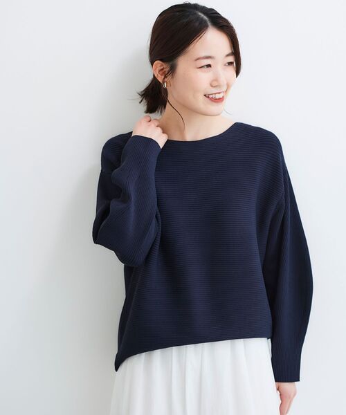 le.coeur blanc（ルクールブラン）の「横リブボリュームスリーブニット（ニット/セーター・レディース・オレンジ/ネイビー/オフホワイト/サックスブルー・38）」の3枚目の写真
