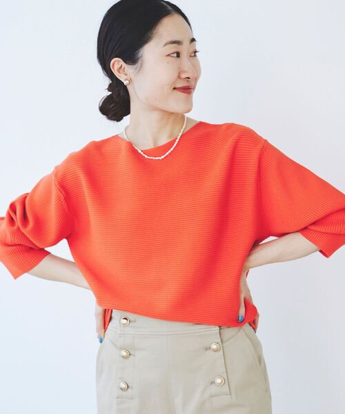 le.coeur blanc（ルクールブラン）の「横リブボリュームスリーブニット（ニット/セーター・レディース・オレンジ/ネイビー/オフホワイト/サックスブルー・38）」の4枚目の写真