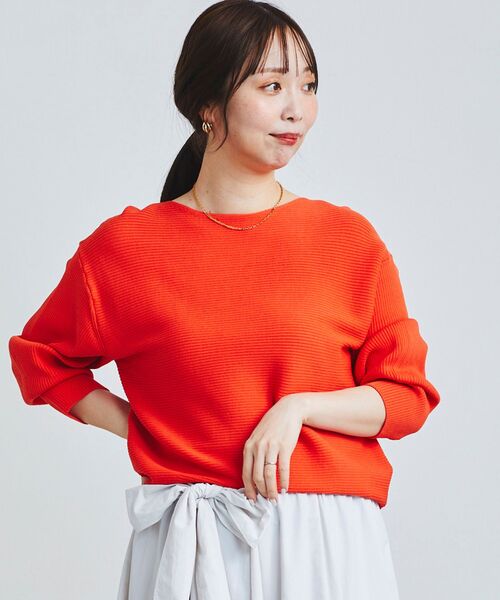 le.coeur blanc（ルクールブラン）の「横リブボリュームスリーブニット（ニット/セーター・レディース・オレンジ/ネイビー/オフホワイト/サックスブルー・38）」の7枚目の写真