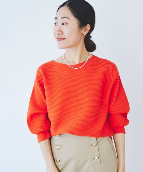 le.coeur blanc（ルクールブラン）の「横リブボリュームスリーブニット（ニット/セーター・レディース・オレンジ/ネイビー/オフホワイト/サックスブルー・38）」の13枚目の写真