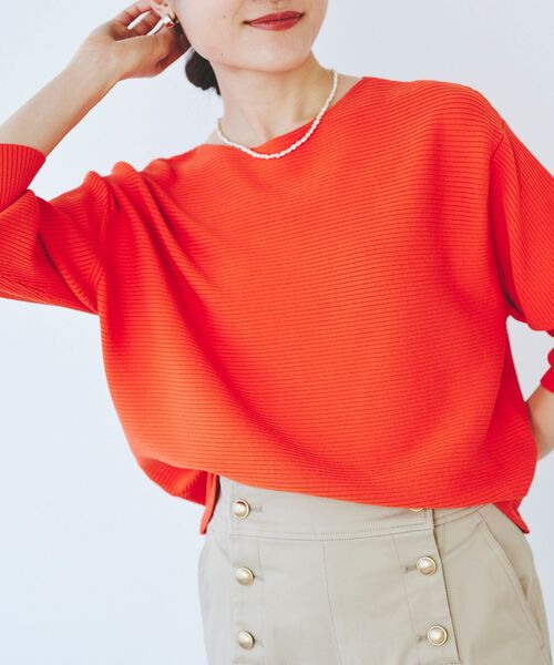 le.coeur blanc（ルクールブラン）の「横リブボリュームスリーブニット（ニット/セーター・レディース・オレンジ/ネイビー/オフホワイト/サックスブルー・38）」の14枚目の写真