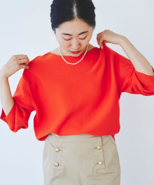 le.coeur blanc（ルクールブラン）の「横リブボリュームスリーブニット（ニット/セーター・レディース・オレンジ/ネイビー/オフホワイト/サックスブルー・38）」の15枚目の写真