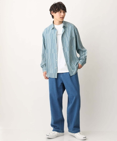 a.v.v(アーヴェヴェ)の「【イージーケア】変形ストライププリントシャツ(シャツ/ブラウス・メンズ・ダークインディゴブルー/ホワイト・48/46)」の8枚目の写真