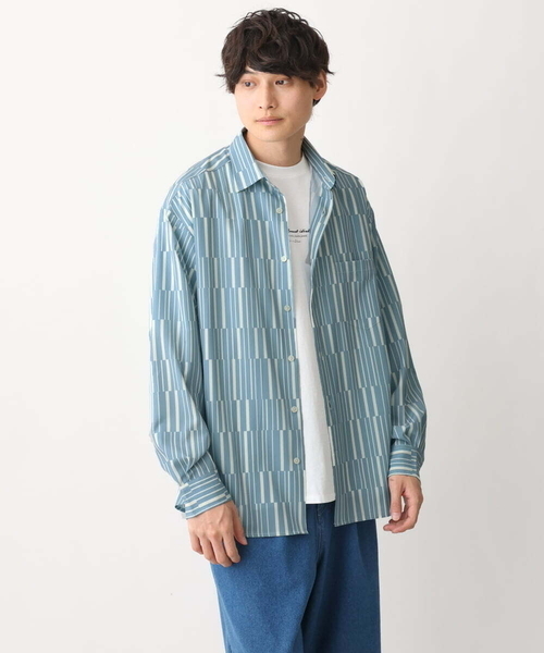 a.v.v(アーヴェヴェ)の「【イージーケア】変形ストライププリントシャツ(シャツ/ブラウス・メンズ・ダークインディゴブルー/ホワイト・48/46)」の14枚目の写真