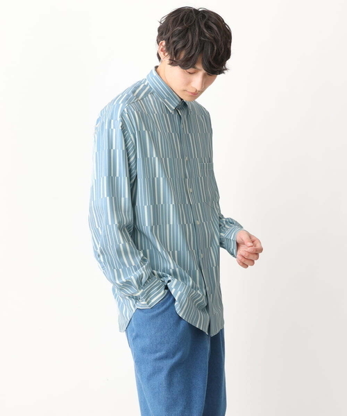 a.v.v(アーヴェヴェ)の「【イージーケア】変形ストライププリントシャツ(シャツ/ブラウス・メンズ・ダークインディゴブルー/ホワイト・48/46)」の15枚目の写真