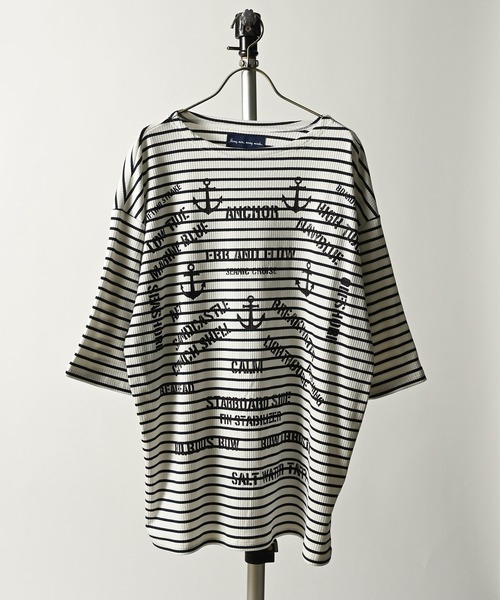 many men many mind(メニーメンメニーマインド)の「many men many mind /テレコボーダーマリンptバスクTee(Tシャツ/カットソー・メンズ・ネイビー系/ブラック系その他・MEDIUM/X-LARGE/LARGE)」の1枚目の写真