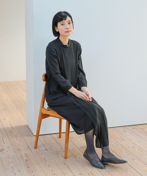 chi.wata スタンドカラー ロングジレ ブラック セール】【喪服・礼服】日本製生地使用 洗える防しわスタンドカラー