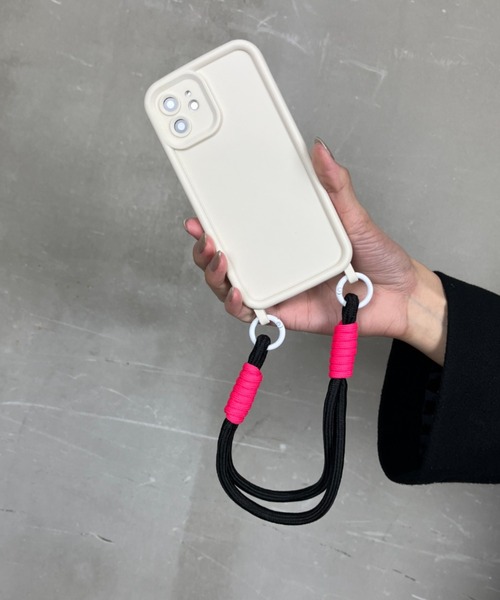 セール】配色 ダブルロープ付き ハンドストラップ スマホケース