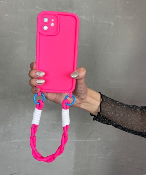 セール】配色 ダブルロープ付き ハンドストラップ スマホケース