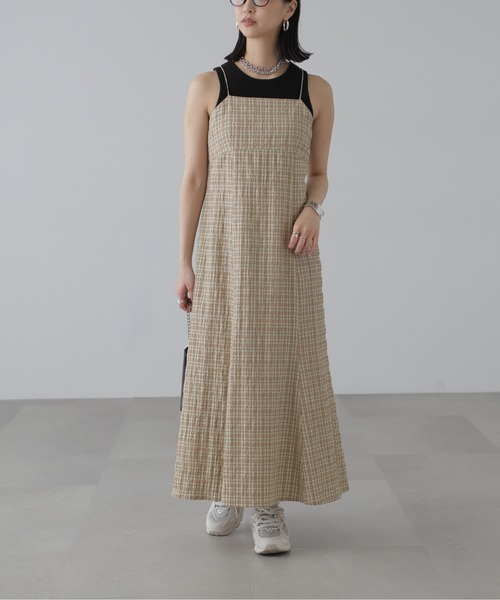 FREE'S MART（フリーズマート）の「【3サイズ展開XS-M】ぽこぽこチェックマーメイドキャミワンピース【低身長サイズ有】（ワンピース・レディース・ブラック/ブラック系その他/グリーン系その他/ホワイト・X-SMALL/SMALL/MEDIUM）」の4枚目の写真