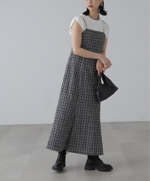 FREE'S MART（フリーズマート）の「【3サイズ展開XS-M】ぽこぽこチェックマーメイドキャミワンピース【低身長サイズ有】（ワンピース・レディース・ブラック/ブラック系その他/グリーン系その他/ホワイト・X-SMALL/SMALL/MEDIUM）」の9枚目の写真