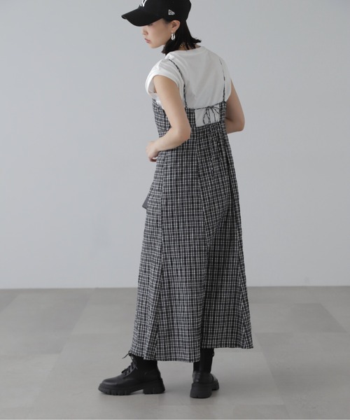 FREE'S MART（フリーズマート）の「【3サイズ展開XS-M】ぽこぽこチェックマーメイドキャミワンピース【低身長サイズ有】（ワンピース・レディース・ブラック/ブラック系その他/グリーン系その他/ホワイト・X-SMALL/SMALL/MEDIUM）」の11枚目の写真