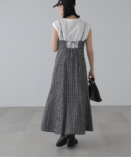 FREE'S MART（フリーズマート）の「【3サイズ展開XS-M】ぽこぽこチェックマーメイドキャミワンピース【低身長サイズ有】（ワンピース・レディース・ブラック/ブラック系その他/グリーン系その他/ホワイト・X-SMALL/SMALL/MEDIUM）」の12枚目の写真